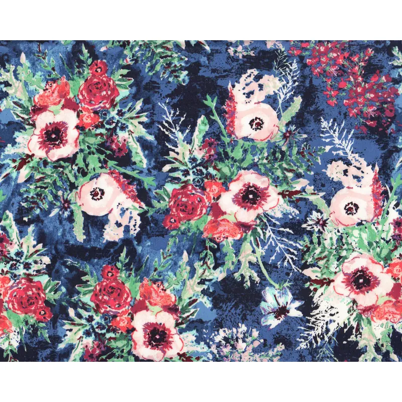 Popeline-Patchworkstoff AQUARELLE, Wildrosen, blau, Katarina Roccella