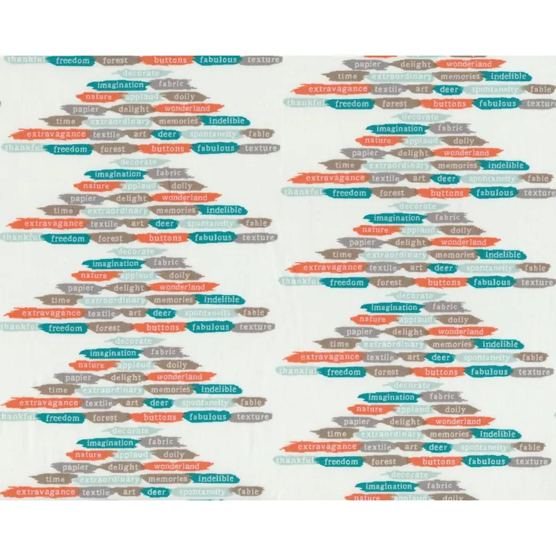 Popeline-Patchworkstoff INDELIBLE, Wort-Pyramiden, weiß-petrol-aprikot, Katarina Rocella