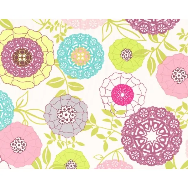 Popeline-Patchworkstoff MODERNOLOGY, stilisierte Fächerblüten, apfelgrün-rosa, Pat Brevo
