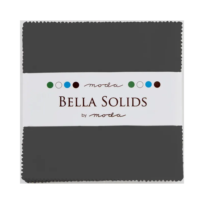 Precuts Charm Pack BELLA SOLIDS, 12,5 x 12,5 cm, 42 Quadrate, anthrazit, Moda Fabrics