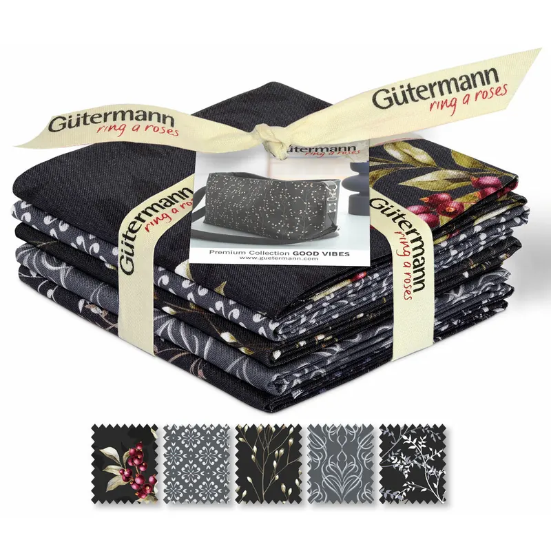 Precuts Fat Quarter Baumwollstoff GOOD VIBES, grau, ring a roses