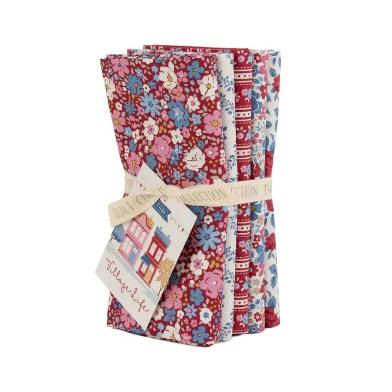 Precuts Fat Quarter Baumwollstoff VILLAGE LIFE, rot, Tilda