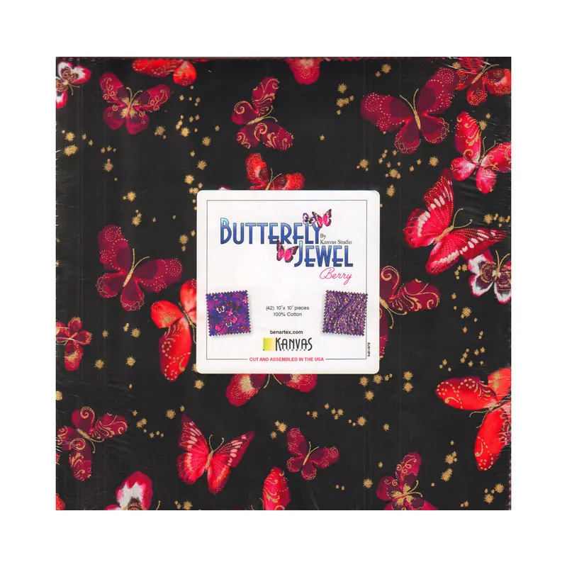 Precuts Layer Cake BUTTERFLY JEWEL, lila, Greta Lynn, Benartex