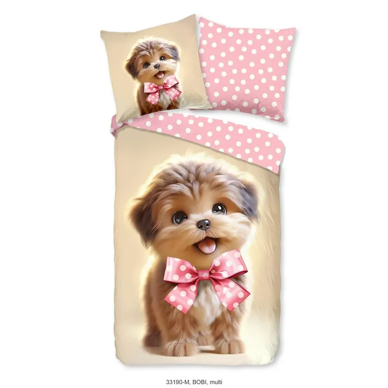 Pure Bettwäsche 135x200 + 1 x 80x80 cm Mikrofaser Bobi Baby Hund / Welpe bunt