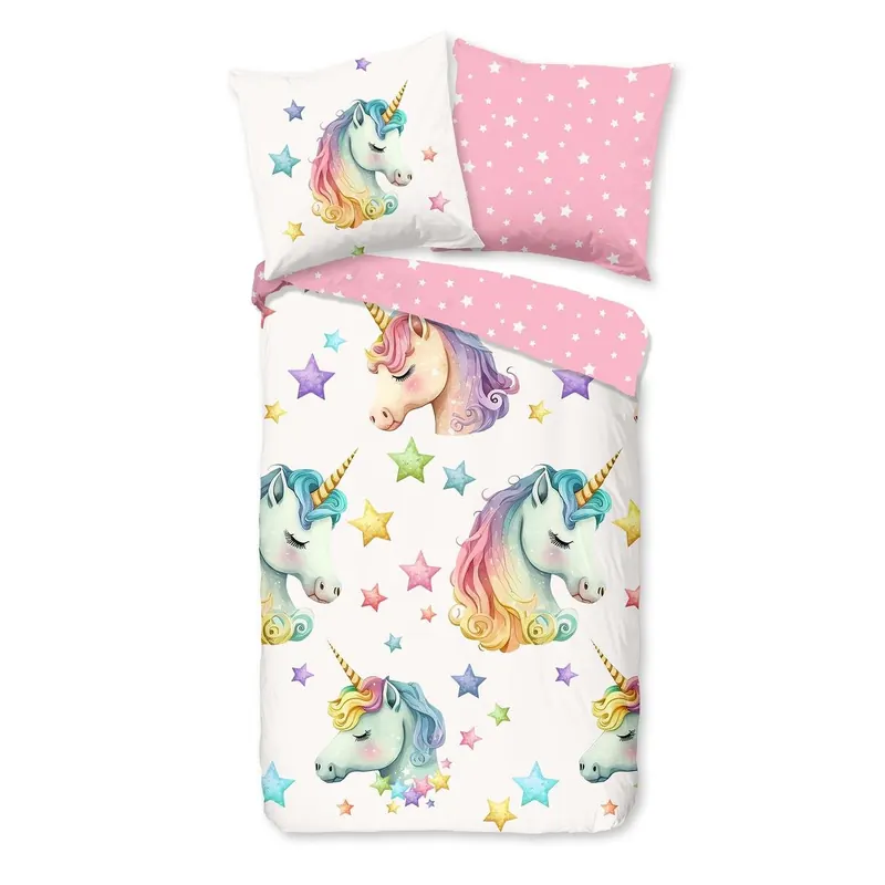 Pure Bettwäsche 135x200 + 1 x 80x80 cm Mikrofaser Fancy Regenbogen Einhorn bunt
