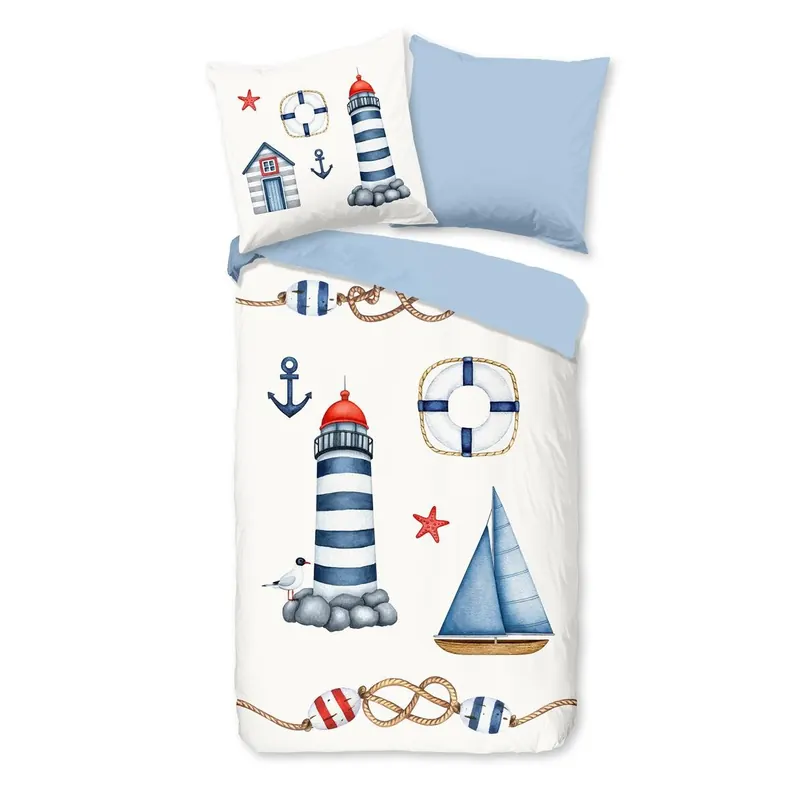 Pure Bettwäsche 135x200 + 1 x 80x80 cm Mikrofaser Maritime maritim blau