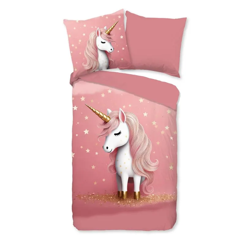 Pure Bettwäsche 135x200 + 1 x 80x80 cm Mikrofaser Sparkles Einhorn rosa