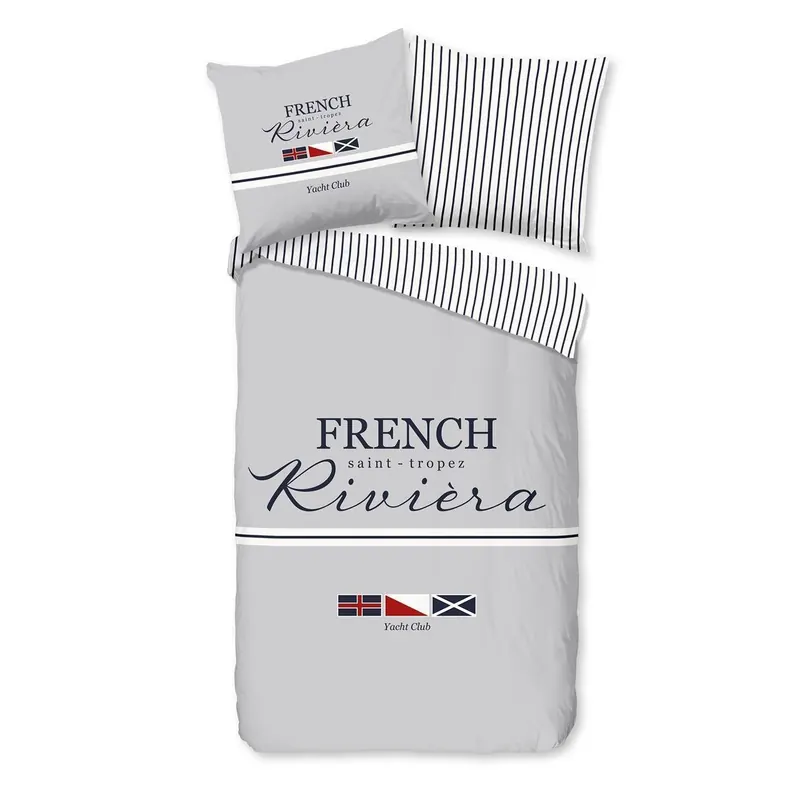 Pure Bettwäsche 155x220 + 1 x 80x80 cm Mikrofaser French Französische Riviera / maritim grau