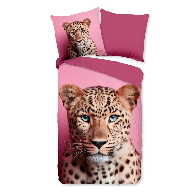 Pure Bettwäsche 155x220 + 1 x 80x80 cm Mikrofaser Leona Panther rosa