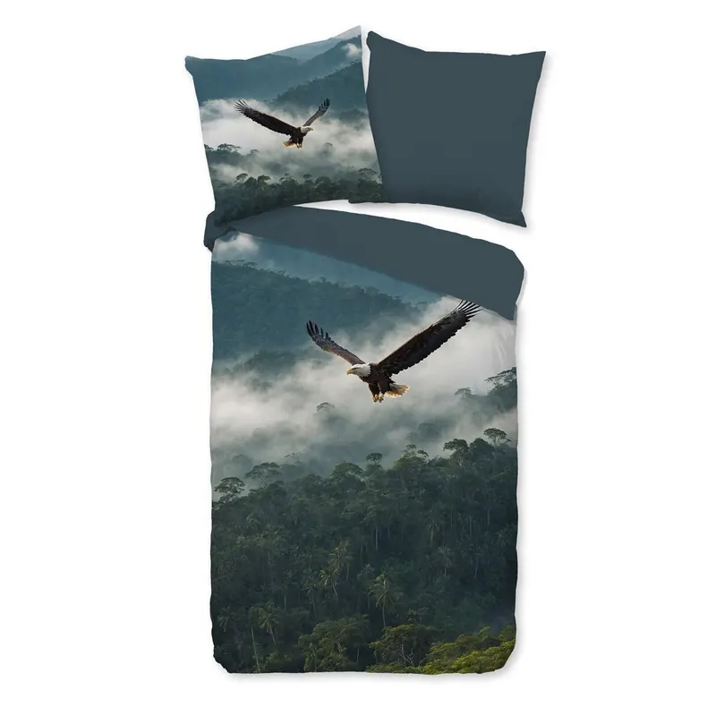 Pure Bettwäsche 200x200 + 2 x 80x80 cm Mikrofaser Eagle Raubvogel / Adler in der Natur blau