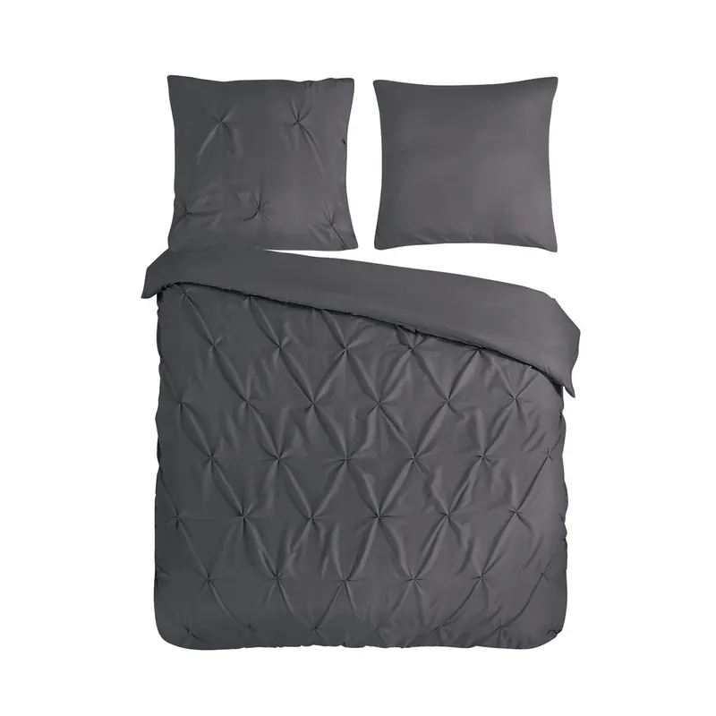 Pure Bettwäsche 200x200 + 2 x 80x80 cm Mikrofaser Elegance luxuriöse Abnäherfalten grau