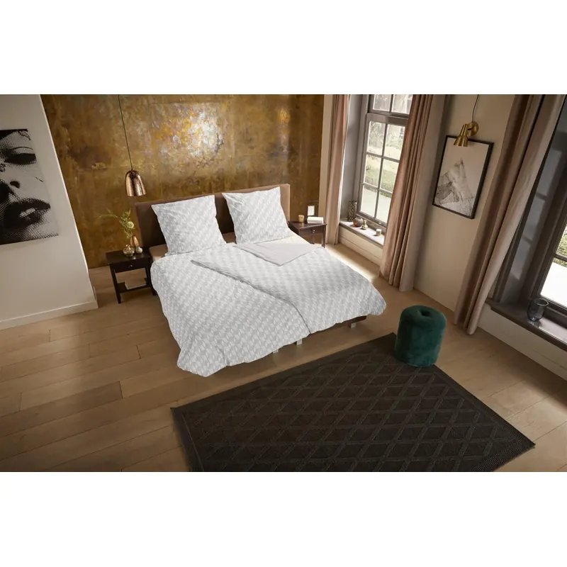 Pure Bettwäsche 200x200 + 2 x 80x80 cm Mikrofaser Gouda geometrischer Druck weiß