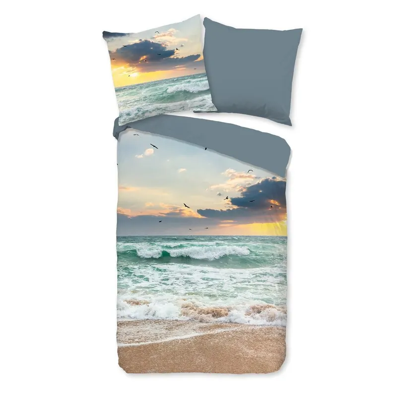 Pure Bettwäsche 200x200 + 2 x 80x80 cm Mikrofaser Samui Meer mit Sonnenuntergang bunt