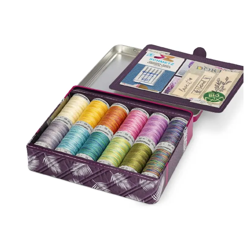 Quilt-Blechdose Nähfaden COTTON 30 mit Nadeln und Label, 12 Farben, Gütermann