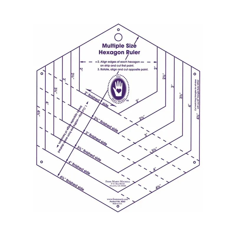 Quiltschablone HEXAGON RULER, 2 bis 4 1/2 Inch, Marti Michell