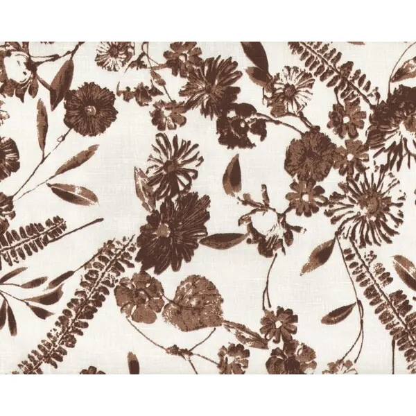 Reinleinen-Druck aus Italien MILENA, Blumen und Gräser, braun