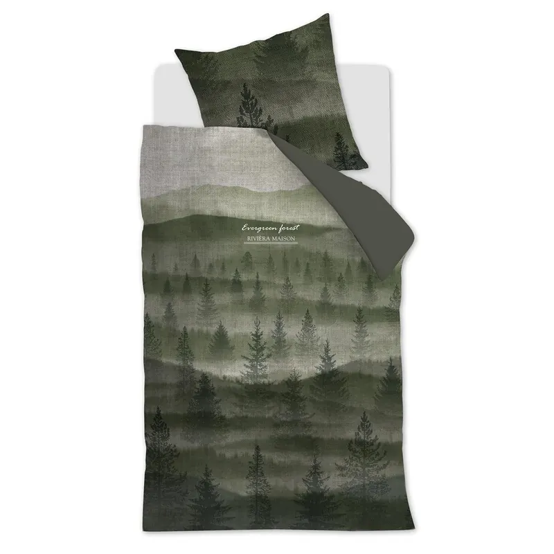 Rivièra Maison Bettwäsche Evergreen_Green_ _UV_155x220 + 1x 1 , 1 155 x 220 cm, 80 x 80 cm grün
