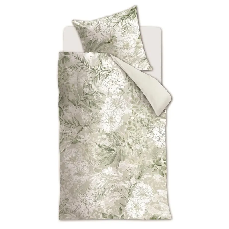 Rivièra Maison Bettwäsche Lilium_Grey Green_ _UV_155x220 + 1x 1 , 1 155 x 220 cm, 80 x 80 cm Grau