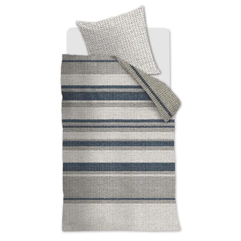 Rivièra Maison Bettwäsche Rattan Stripes_Blue Grey_ _UV_135x200 + 1x 1 , 1 135 x 200 cm, 80 x 80 cm Grau