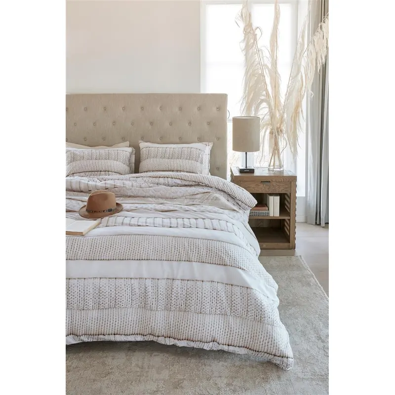 Rivièra Maison Bettwäsche Renforcé Coziness Off-White + 2x 1 , 2 Kissenbezüge Off-White 200x200, 200 x 200 cm weiß