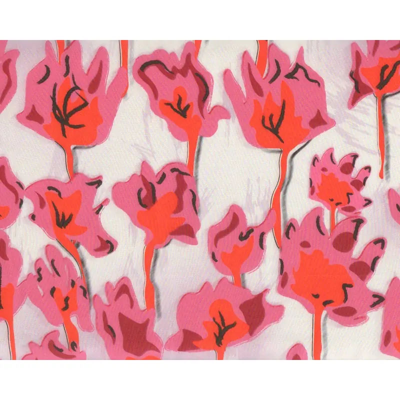 Satinstoff mit Stretch KUNO, Phantasie-Blumen, pink-rot