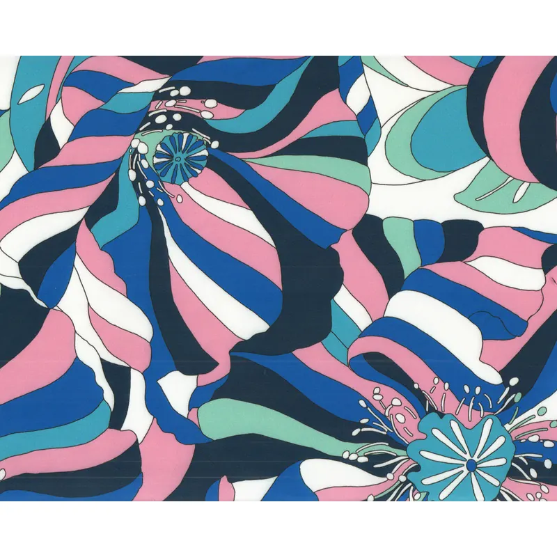 Satinstoff NIA, Comic-Blüten, rosa-blau, Hilco