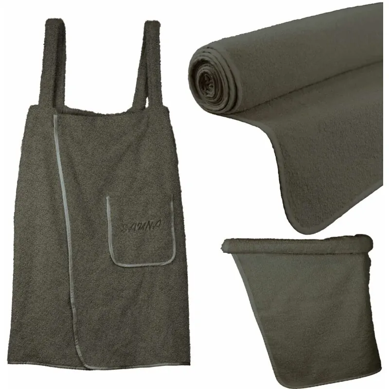 Sauna Set 3-Teilig Frottee Damen dunkelgrau