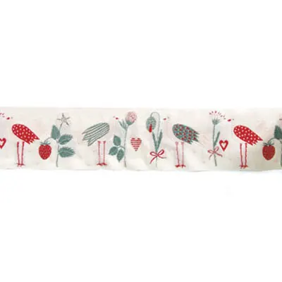 Schmuckwebband SOMMERVÖGEL, 5 cm breit, weiß, Acufactum