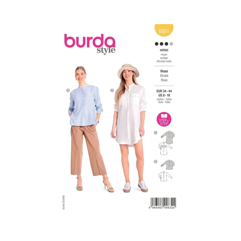 Schnittmuster BLUSE und LONGBLUSE, burda style 6001