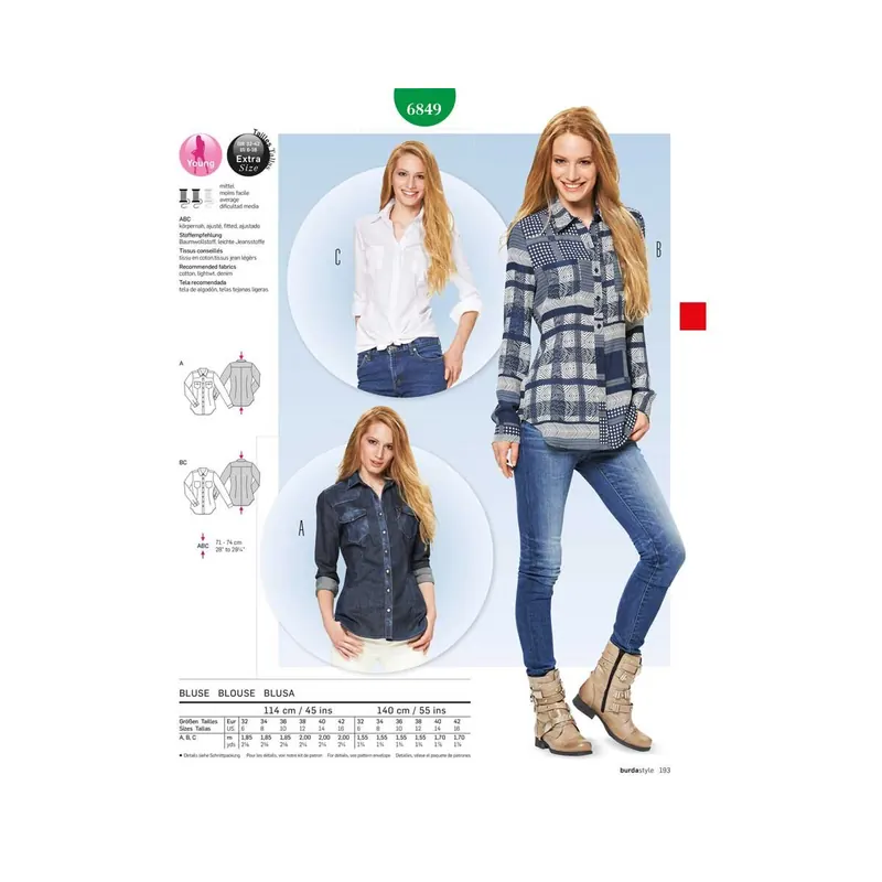 Schnittmuster taillierte BLUSE, burda style 6849