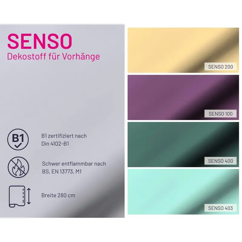 Schwer entflammbarer Dekostoff SENSO, Überbreite, Saum & Viebahn