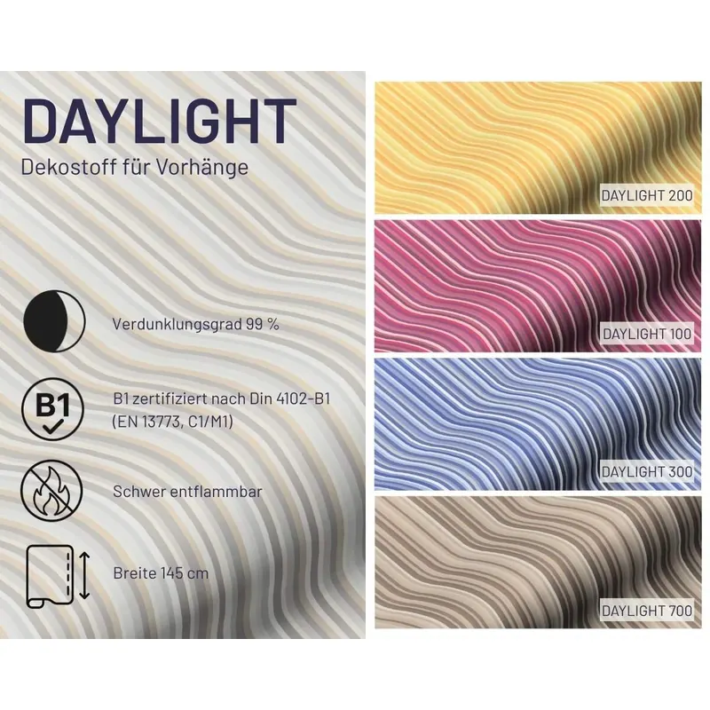 Schwer entflammbarer Gardinenstoff DAYLIGHT, B1, gestreift, multicolor, Saum & Viebahn