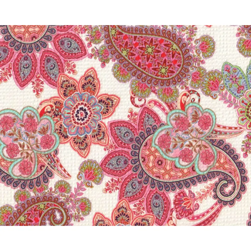 Seersucker-Baumwollstoff BANEA, Paisley-Blüten, fuchsia, Hilco