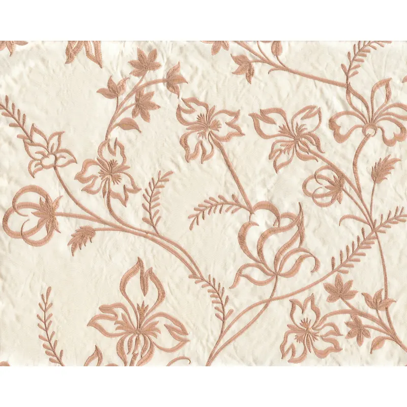 Seiden-Viskose-Satinstoff SOLANGE, Ranken-Stickerei, creme