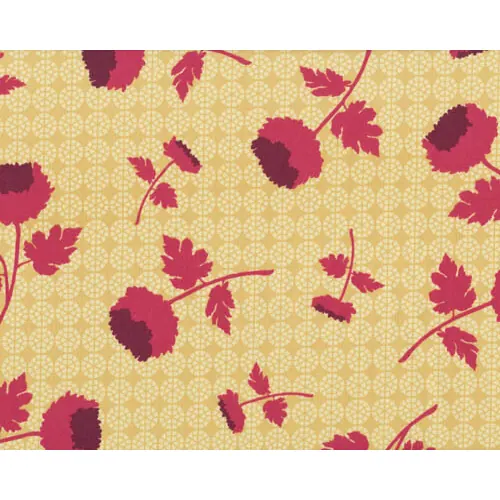 Serie "Ginseng" mit kleinen Kreisen und Blumen, stumpfes beigegelb-dunkles pink