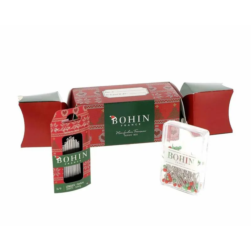 Set CRACKER DE NOEL mit Glaskopfstecknadeln & Nähnadeln, Bohin