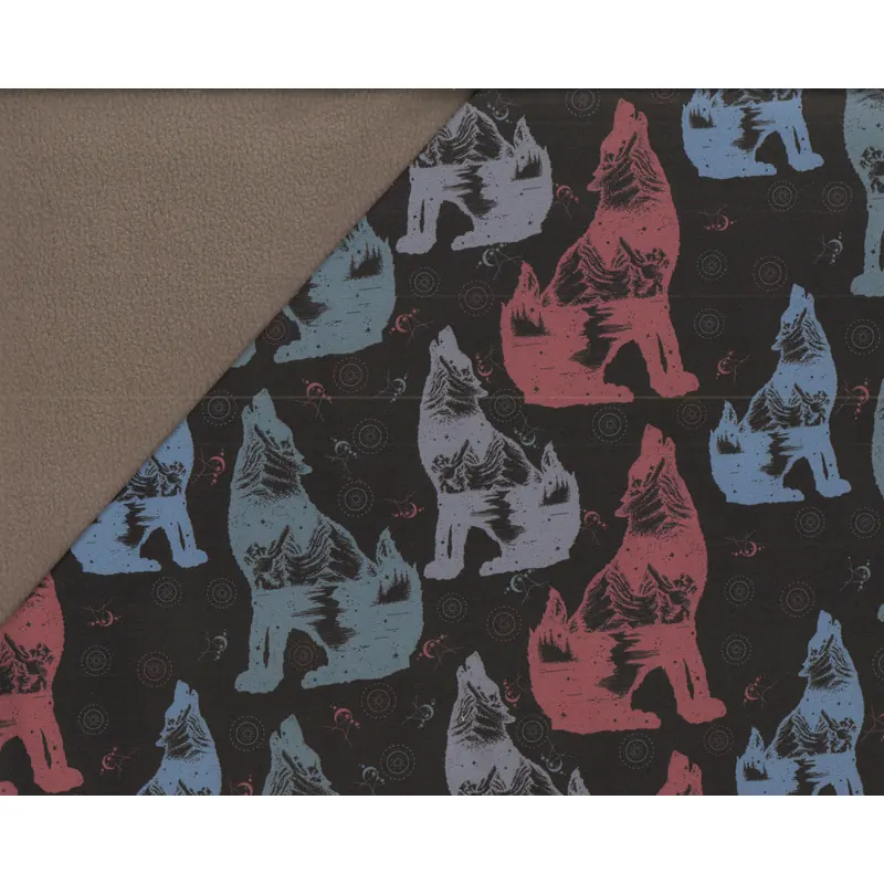 Softshell-Stoff FIETE, Wölfe, schwarz