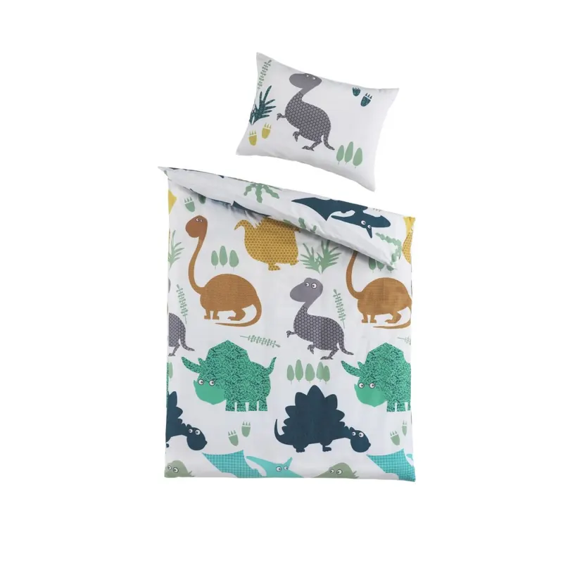 Soma Baby Renforcé Bettwäsche Set 100 x 135 cm + 40 x 60 cm Dino Welt blau