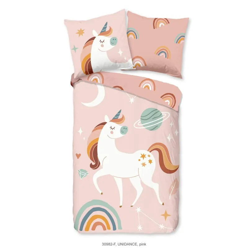 Soma Biber Bettwäsche 135 X 200 cm + 1 x 80 X 80 cm Unidance Pink Einhorn rosa pastell