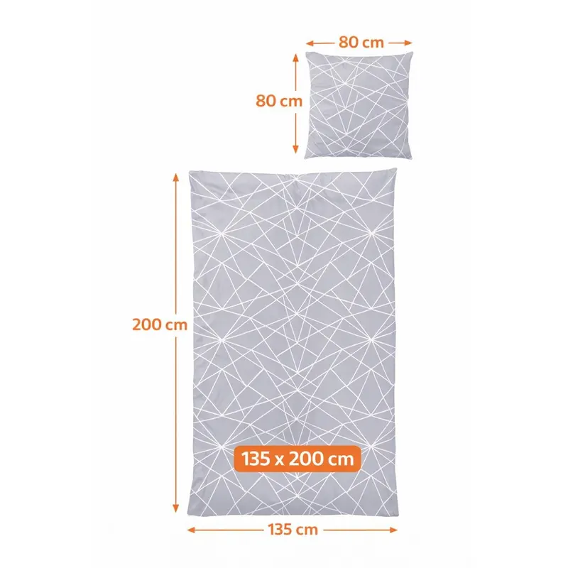 Soma Biber Bettwäsche 135x200 cm 2-teilig – Baumwolle Bettwäsche Set Grau Silber mit Kissen 80x80 – Wende-Bettwäsche mit Reißverschluss – Made in Germany – Geometrisches Muster