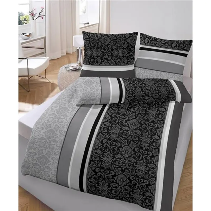soma Biber Bettwäsche 2 teilig Bettbezug 155 x 220 cm Kopfkissenbezug 80 x 80 cm anthrazit Barock Blume
