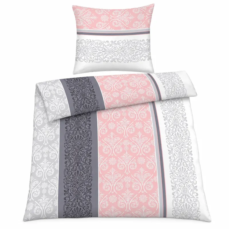 soma Biber Bettwäsche 2 teilig Bettbezug 155 x 220 cm Kopfkissenbezug 80 x 80 cm rosa quarz silber Ornamente