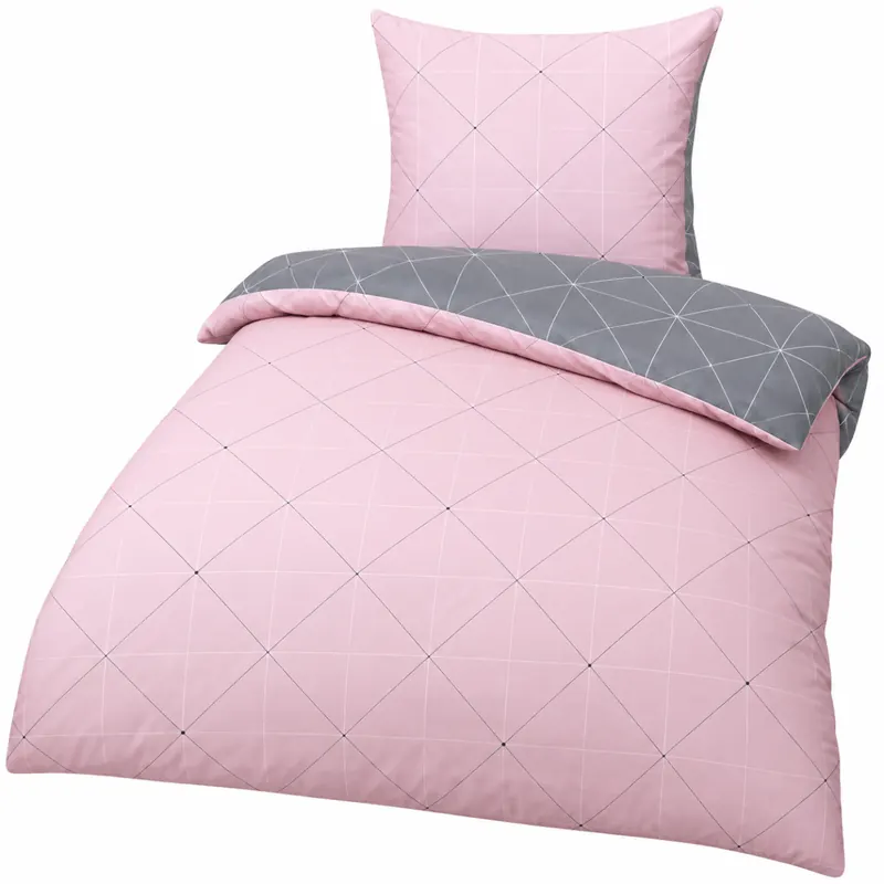 Soma Biber Bettwäsche 2tlg grau rosa 65101-01| Bettwäsche-Set aus 100% Baumwolle | 2 teilige Wende-Bettwäsche 135x200 cm & Kissen 80x80 cm | Geometrisches Muster