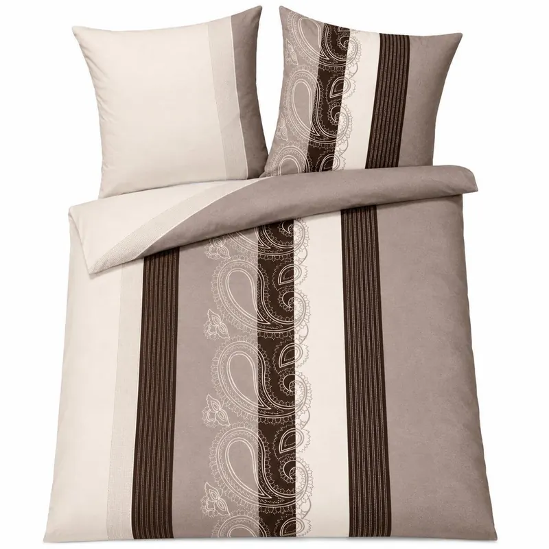 Soma Feinbiber Wende-Bettwäsche Davos 6456-07 155x220 cm + 80x80 cm paisley Streifen cappuccino