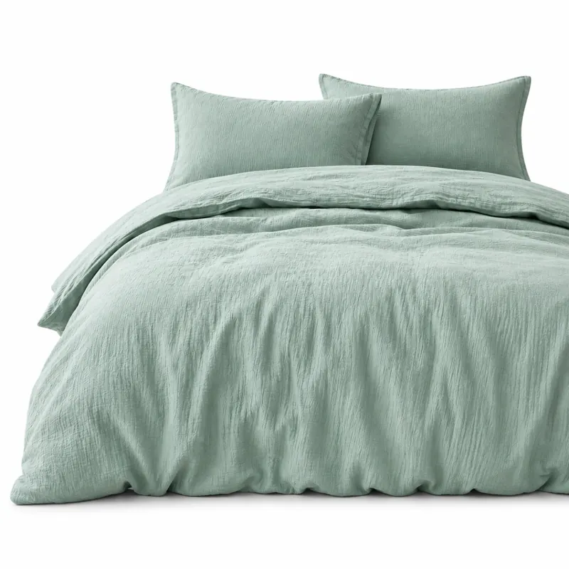 Soma Harmony Musselin Bettwäsche 135 x 200 cm + 80 x 80 cm Matcha Grün aus 100 % Baumwolle