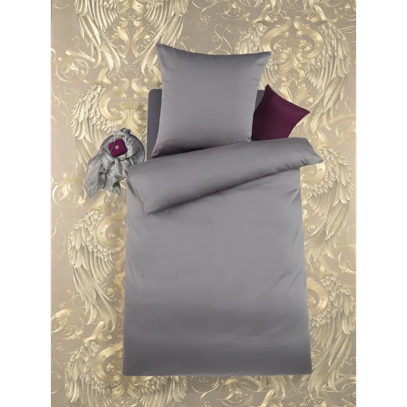 Soma Mako Satin Bettwäsche 135 x 200 cm Bettbezug 135 cm x 200 cm Kopfkissenbezug 80 x 80 cm Grau grau