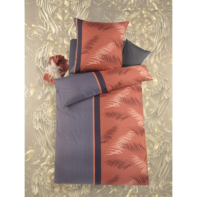 Soma Mako Satin Bettwäsche 135 x 200 cm Bettbezug 135 cm x 200 cm Kopfkissenbezug 80 x 80 cm Lora anthrazit / braun / orange