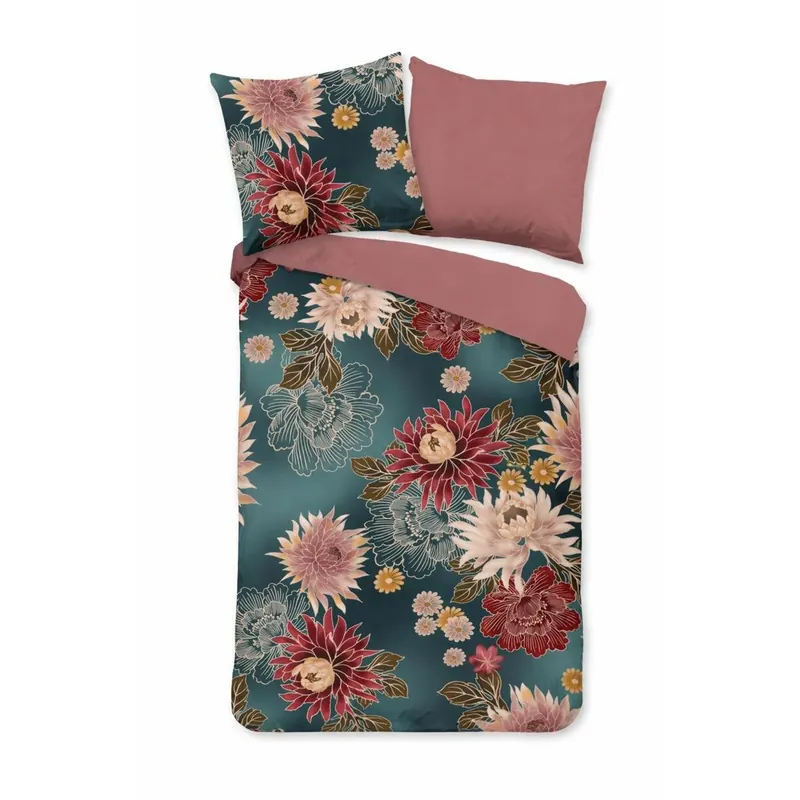 Soma Microfaser Bettwäsche 135x200 cm + 1x 80x80 cm – Floral Blume in Petrol – Weich, Pflegeleicht & Hautsympathisch