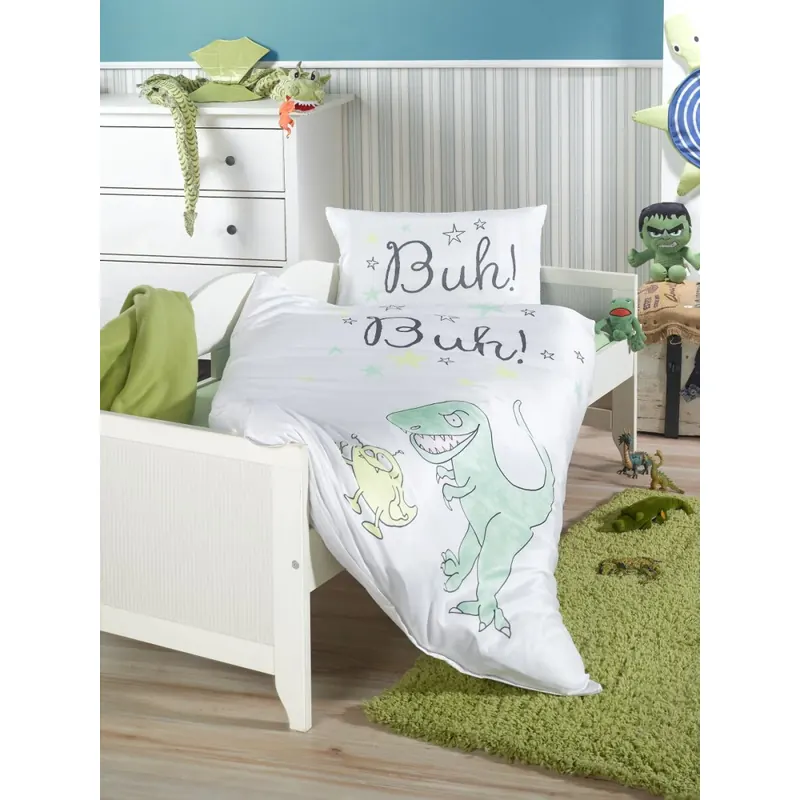 Soma Mikrofaser Bettwäsche 100 x 135 cm Bettbezug 100 cm x 135 cm Kopfkissenbezug 40 x 60 cm Buh weiss / grün
