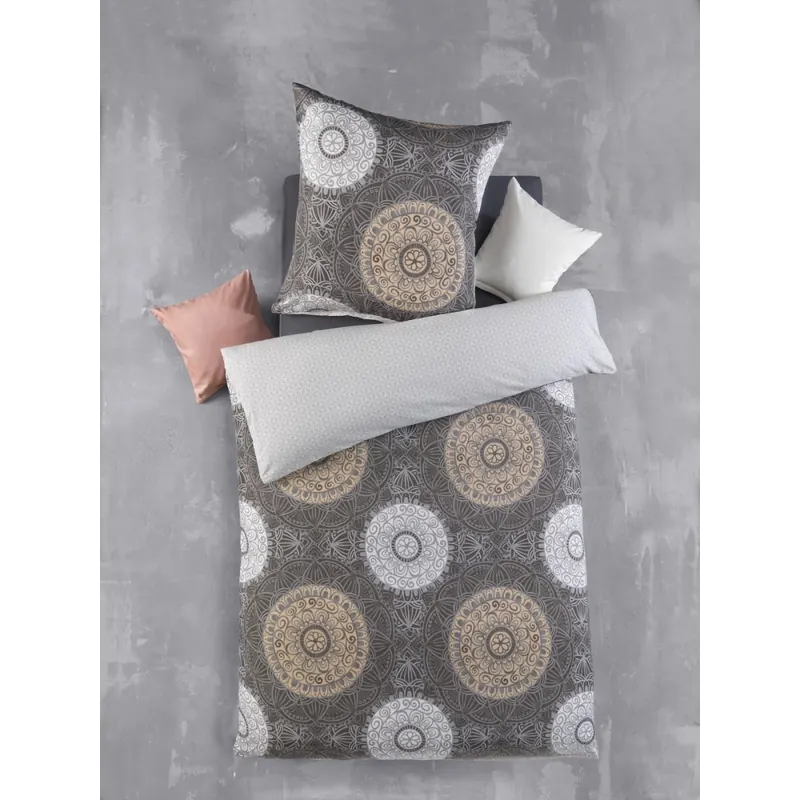 Soma Mikrofaser Bettwäsche 135 x 200 cm Bettbezug 135 cm x 200 cm Kopfkissenbezug 80 x 80 cm Mala-Wende grau / apricot